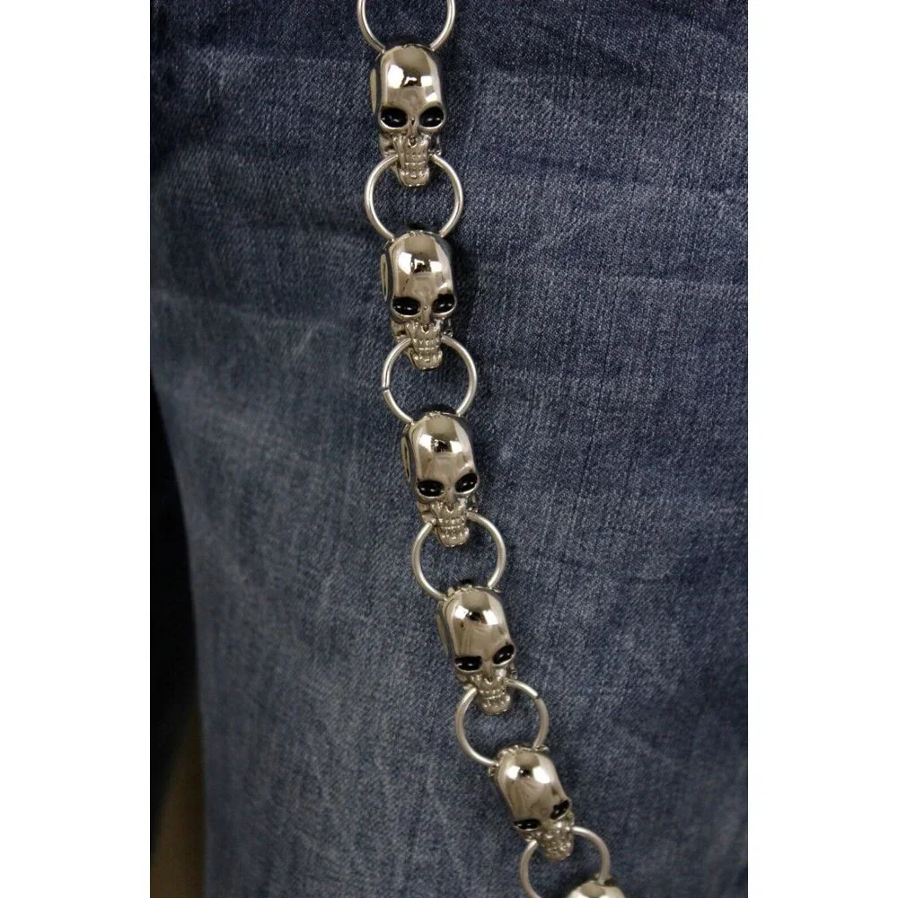 New Men Women Silver Key Wallet Chain Ring Long Skeleton Skull Charms Punk Rock